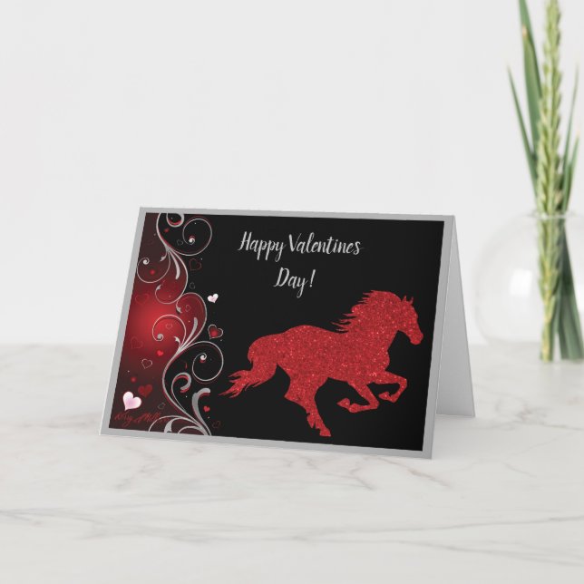 Cartes Pour Fêtes Annuelles Valentin Romantique Cheval & Cœur (Devant)