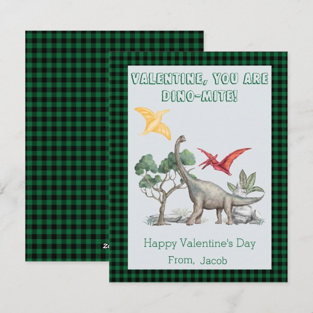 Cartes Pour Fêtes Annuelles Valentin, Tu Es DINO-Mite ! Valentins de classe (Devant / Derrière)