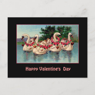 Cartes Pour Fêtes Annuelles Valentin vintage - Cygnes avec Roses et Coeurs