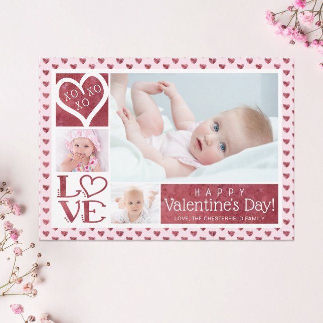 Cartes Pour Fêtes Annuelles Valentine 3 Photo Collage LOVE XOXO Hearts (Créateur téléchargé)