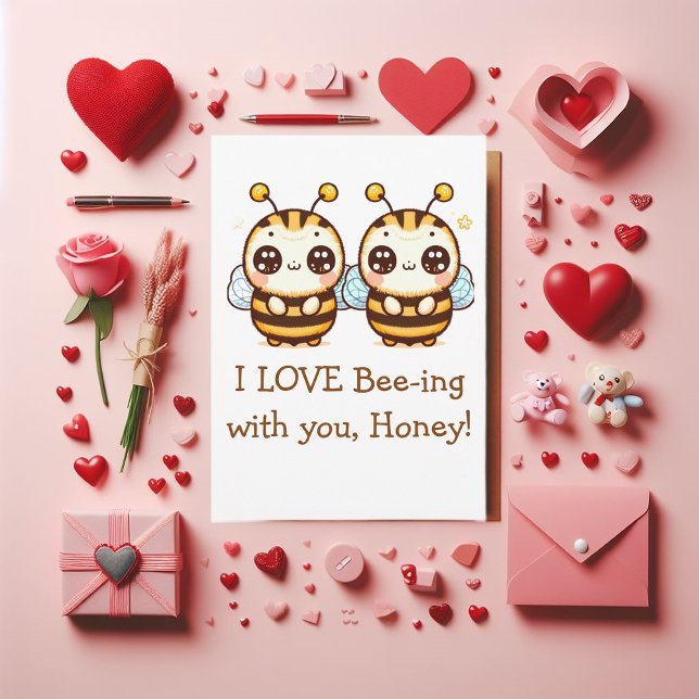 Cartes Pour Fêtes Annuelles Valentine abeille drôle (A great corny joke that is packed with love!)