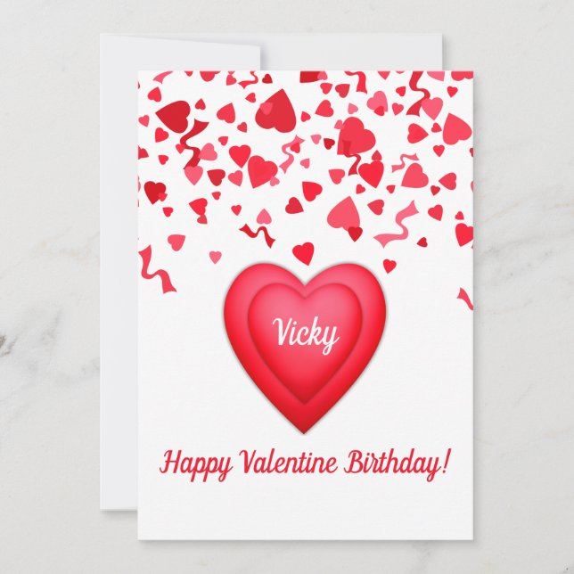 Cartes Pour Fêtes Annuelles Valentine Anniversaire Confetti Coeurs Customisés  (Devant)