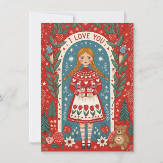 Cartes Pour Fêtes Annuelles Valentine Card Illustration Of A Girl