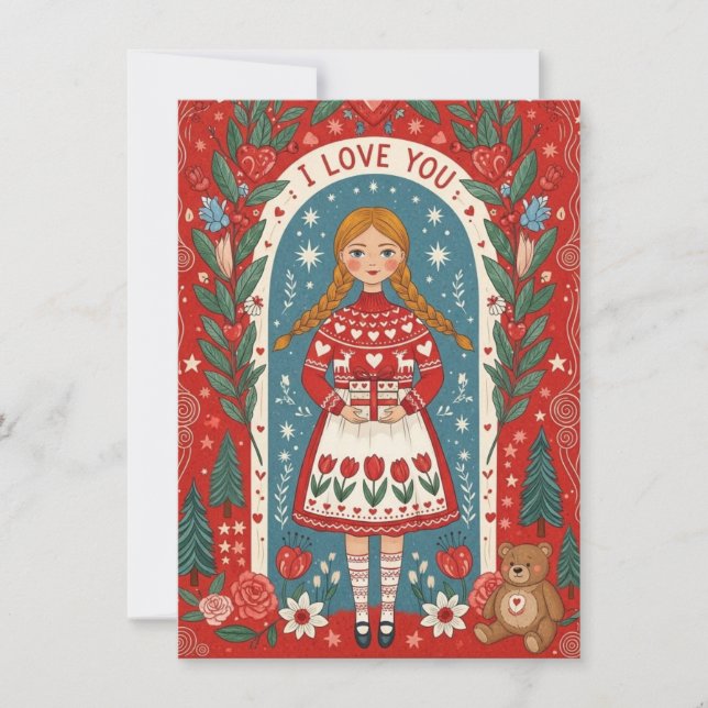 Cartes Pour Fêtes Annuelles Valentine Card Illustration Of A Girl  (Devant)