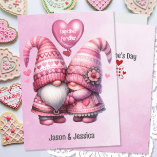 Cartes Pour Fêtes Annuelles Valentine Couple Gnome Rose Plat