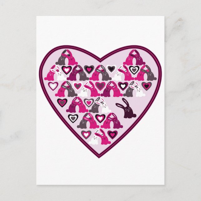Cartes Pour Fêtes Annuelles Valentine design, heart with rabbit patterns (Devant)
