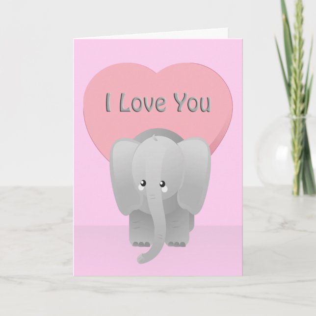 Cartes Pour Fêtes Annuelles Valentine Elephant Love You Big Pink Salutation (Devant)