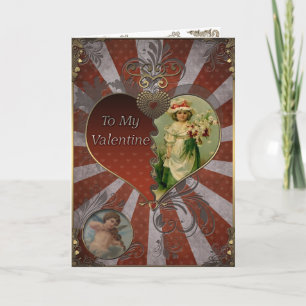 Cartes Pour Fêtes Annuelles Valentine - Fille avec un bouquet de fleurs.