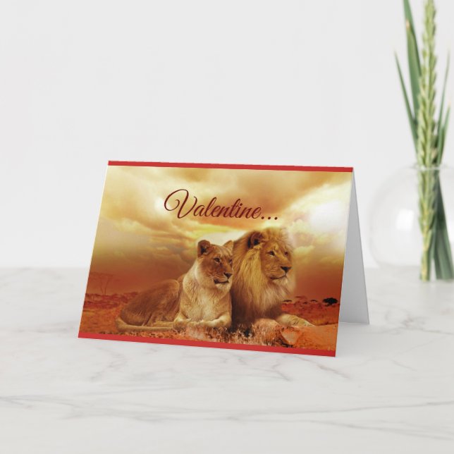 Cartes Pour Fêtes Annuelles Valentine Lion Couple (Devant)