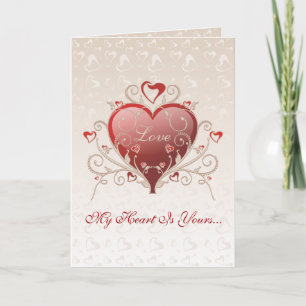 Cartes Pour Fêtes Annuelles Valentine Love - Big Shiny Heart Gold Scroll Card