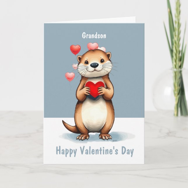 Cartes Pour Fêtes Annuelles Valentine Love Fun Cute Otter Love You Grandson (Devant)