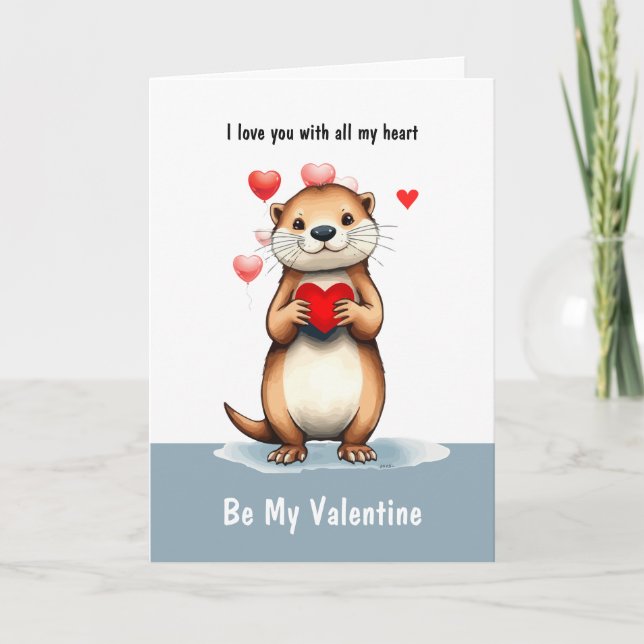 Cartes Pour Fêtes Annuelles Valentine Love Fun Otter Animal Love Heart (Devant)