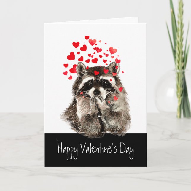 Cartes Pour Fêtes Annuelles Valentine Love Fun Raccoon Baisers Envolez mon coe (Devant)
