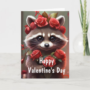 Cartes Pour Fêtes Annuelles Valentine Love Raccoon Kisses et roses