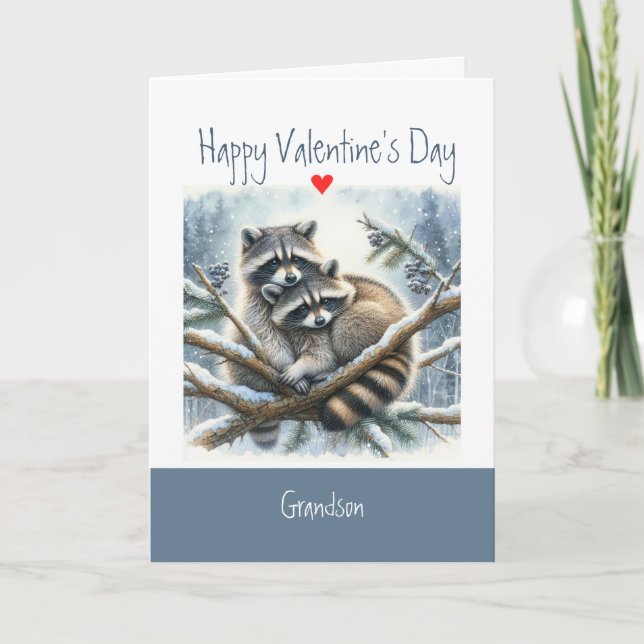 Cartes Pour Fêtes Annuelles Valentine Love Raccoon Kisses Grandson (Devant)