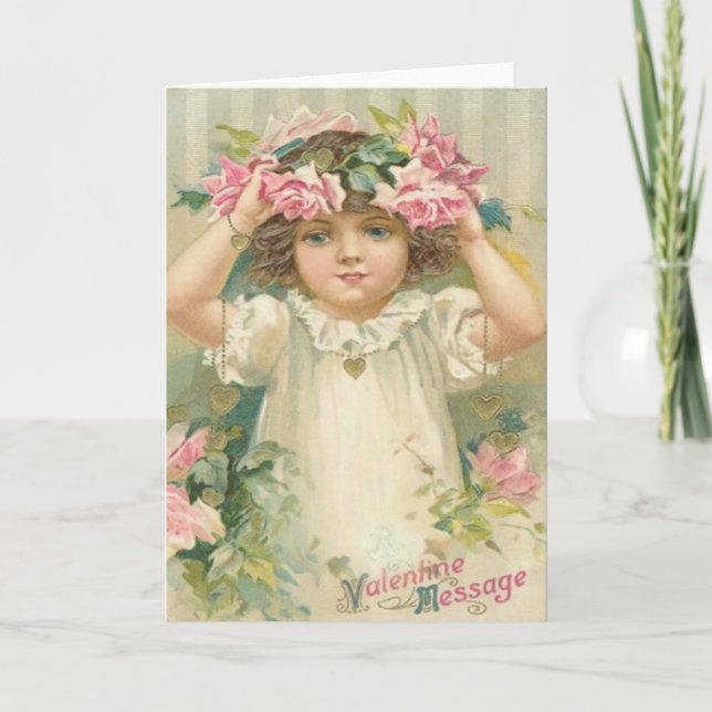 Cartes Pour Fêtes Annuelles Valentine Message Girl Avec Flowers Cartes, Cadeau (Devant)