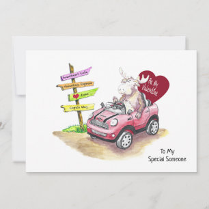 Cartes Pour Fêtes Annuelles Valentine Moose en voiture 5x7 Appartement de vaca
