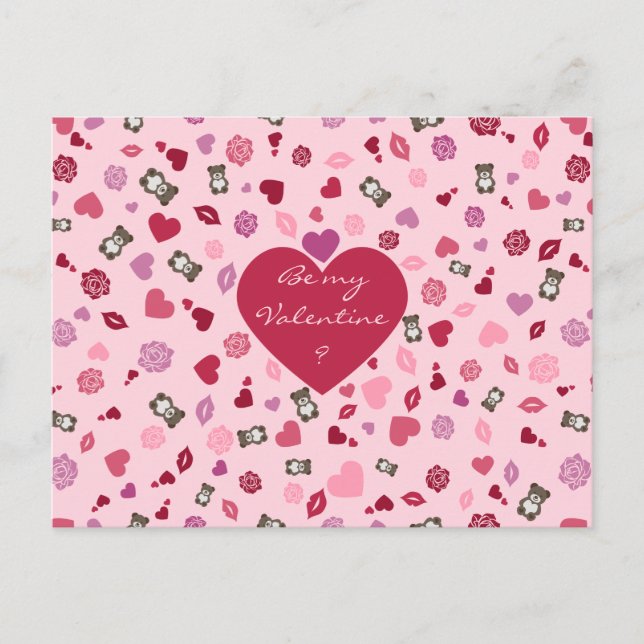 Cartes Pour Fêtes Annuelles Valentine motif avec ours, roses et coeurs (Devant)