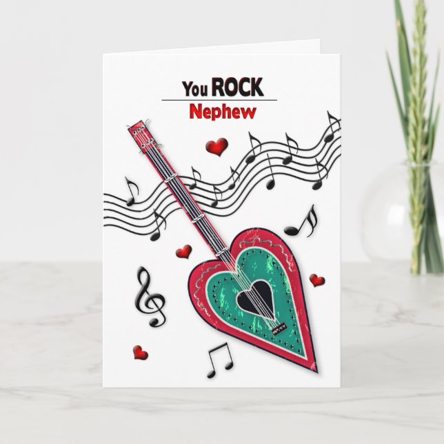 Cartes Pour Fêtes Annuelles Valentine NephewGuitare Musique du cœur (Devant)