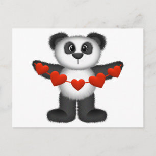 Cartes Pour Fêtes Annuelles Valentine Panda Ours tenant chaîne de Coeurs rouge