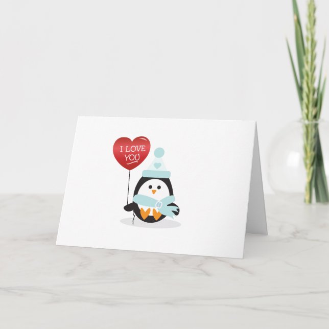 Cartes Pour Fêtes Annuelles Valentine Penguin ! (Devant)