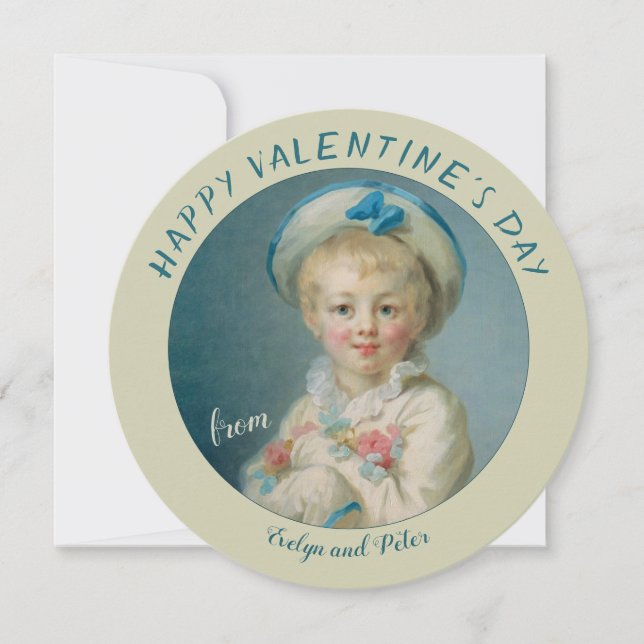 Cartes Pour Fêtes Annuelles Valentine Pierrot Garçon avec fleurs Fragonard (Devant)