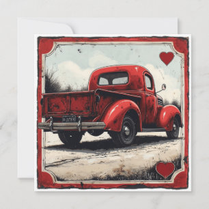 Cartes Pour Fêtes Annuelles Valentine Red Truck : Affection Vintage