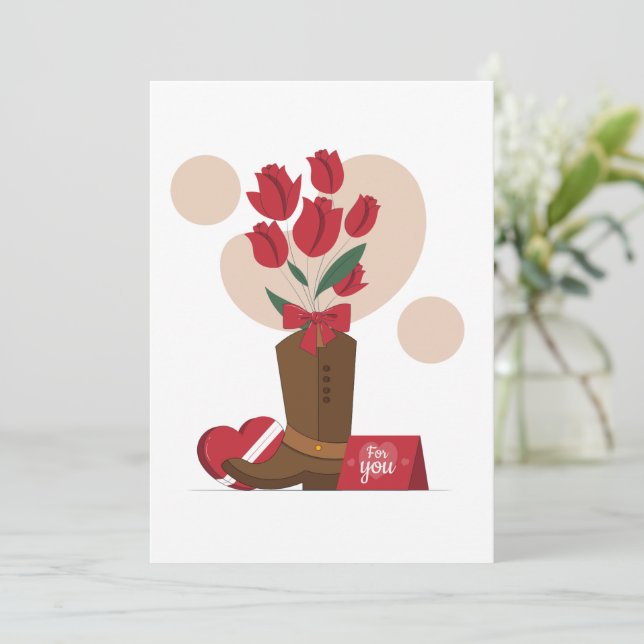 Cartes Pour Fêtes Annuelles Valentine Rose Cowboy Boot (Debout devant)