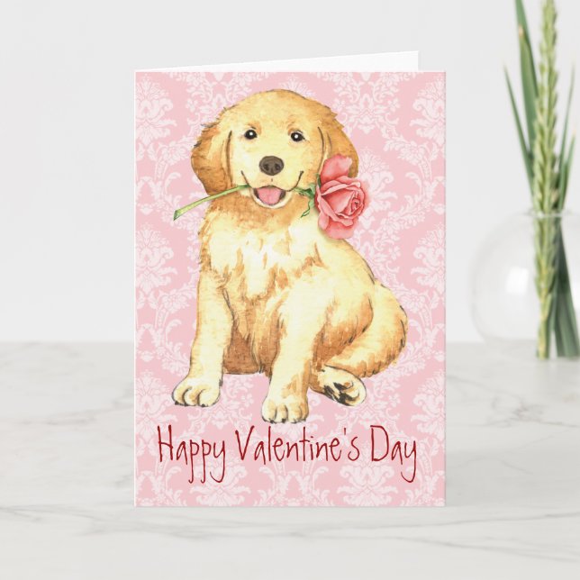 Cartes Pour Fêtes Annuelles Valentine Rose Golden Retriever (Devant)