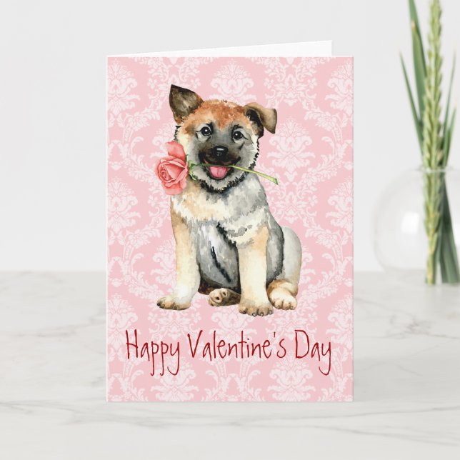 Cartes Pour Fêtes Annuelles Valentine Rose norvégien Elkhound (Devant)