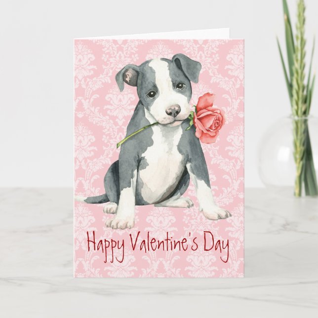 Cartes Pour Fêtes Annuelles Valentine Rose Pit Bull (Devant)