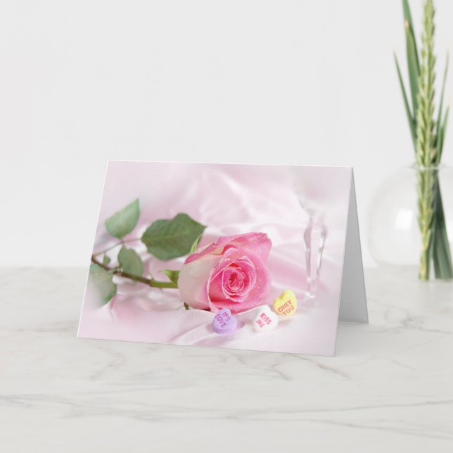 Cartes Pour Fêtes Annuelles Valentine Rose rose et bonbons (Devant)