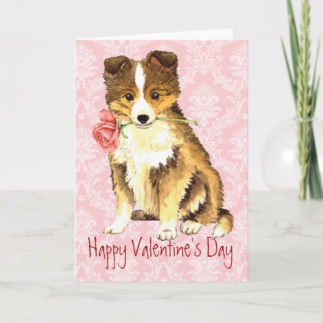 Cartes Pour Fêtes Annuelles Valentine Rose Sheltie (Devant)