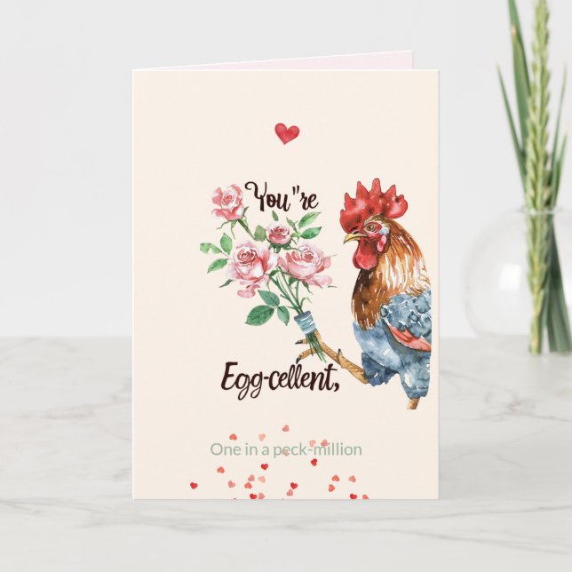 Cartes Pour Fêtes Annuelles Valentine’s Day Cute Egg-cellent Rooster Card (Devant)