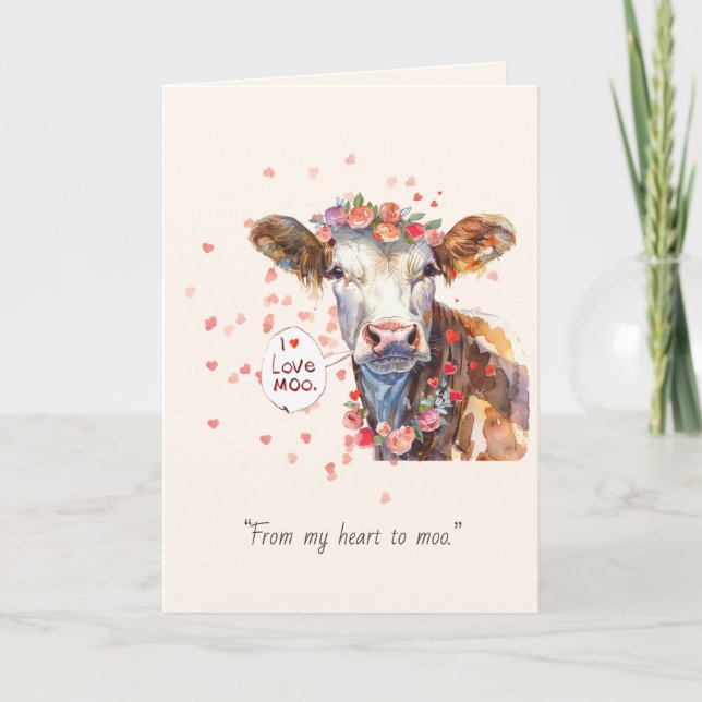 Cartes Pour Fêtes Annuelles Valentine’s Day I Love Moo Cute Romantic Card (Devant)