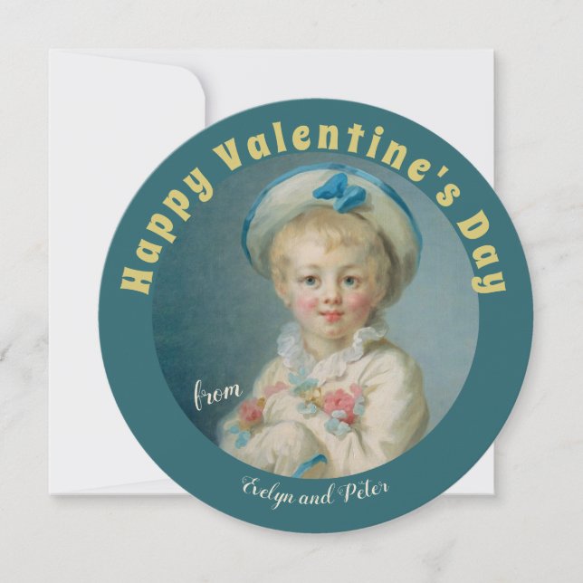 Cartes Pour Fêtes Annuelles Valentine Sweet garçon avec fleurs Fragonard Pierr (Devant)