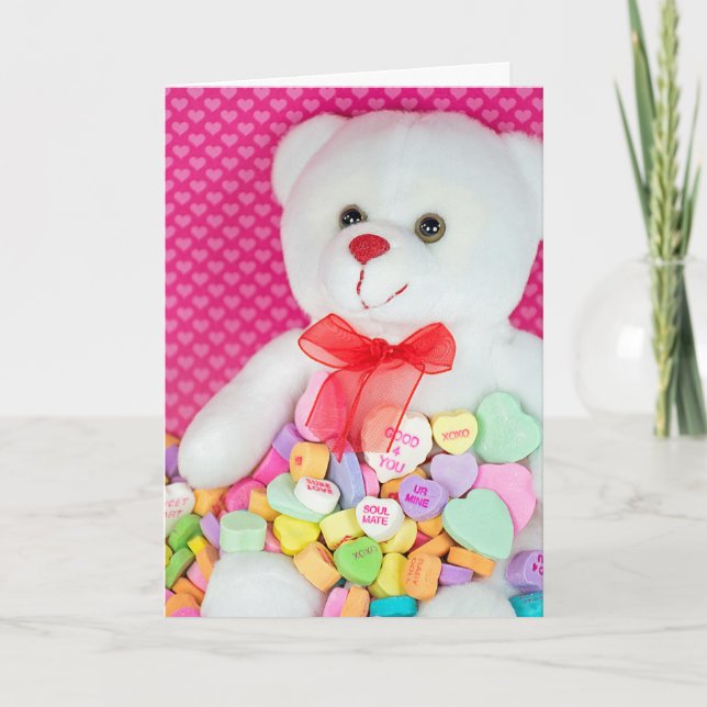 Cartes Pour Fêtes Annuelles Valentine Teddy Bear dans Candy Hearts (Devant)