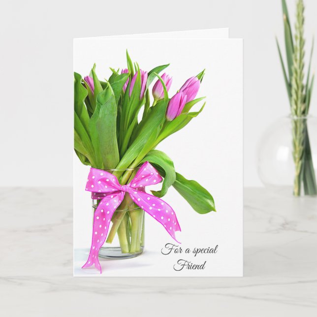 Cartes Pour Fêtes Annuelles Valentine Tulipes roses pour ami (Devant)