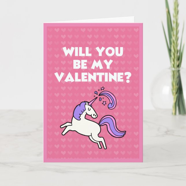 Cartes Pour Fêtes Annuelles Valentine Unicorn Cute Rose Coeur Motif Romantique (Devant)