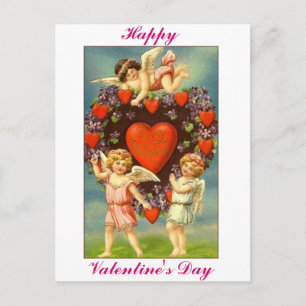 Cartes Pour Fêtes Annuelles Valentine vintage 3 Cupidons Et Coeurs Rouges