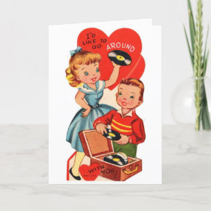 Cartes Pour Fêtes Annuelles Valentine vintage - écouter des disques avec vous,