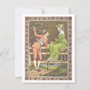 Cartes Pour Fêtes Annuelles Valentine vintage Lady et prétendant sur une clôtu