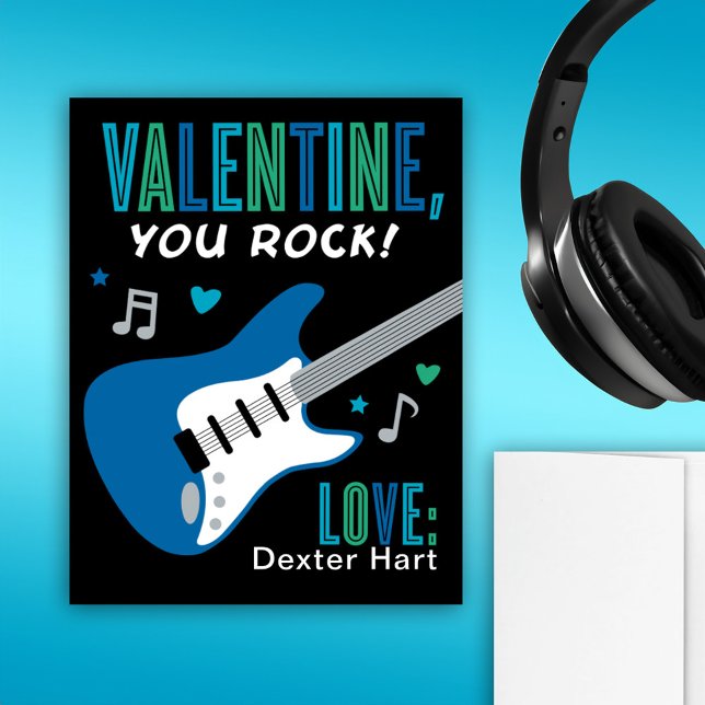Cartes Pour Fêtes Annuelles Valentine You Rock Guitare Bleue Enfants Valentine (Créateur téléchargé)