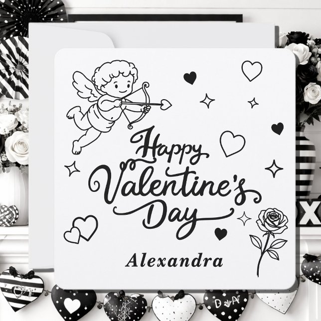 Cartes Pour Fêtes Annuelles Valentines  Cherub & Romantic Doodle Personalized  (Créateur téléchargé)