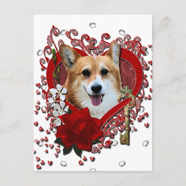 Cartes Pour Fêtes Annuelles Valentines - clé à mon coeur - corgi - Owen (Devant)