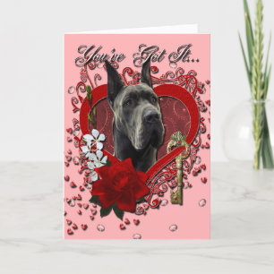 Cartes Pour Fêtes Annuelles Valentines - clé à mon coeur - great dane - gris