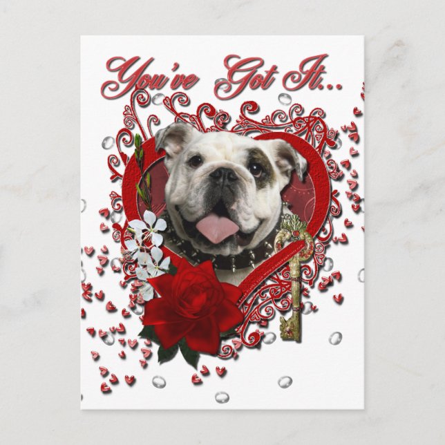 Cartes Pour Fêtes Annuelles Valentines - Clé de mon coeur - Bulldog (Devant)