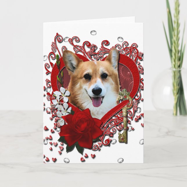 Cartes Pour Fêtes Annuelles Valentines - Clé de mon coeur - Corgi - Owen (Devant)