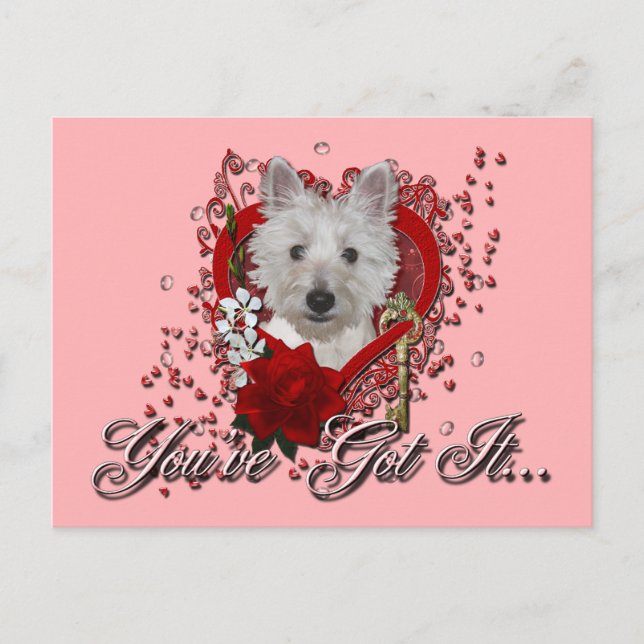 Cartes Pour Fêtes Annuelles Valentines - clé de mon coeur - Westie - réservoir (Devant)