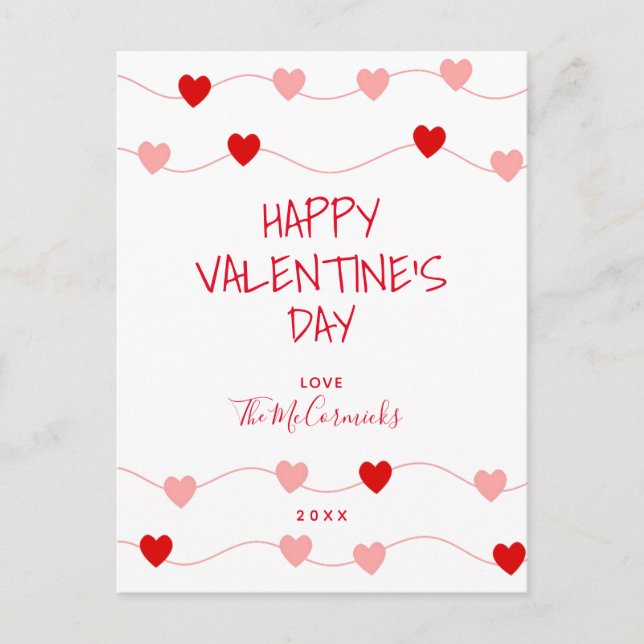 Cartes Pour Fêtes Annuelles Valentines Coeurs Roses Rouges Scripts Lettrés (Devant)